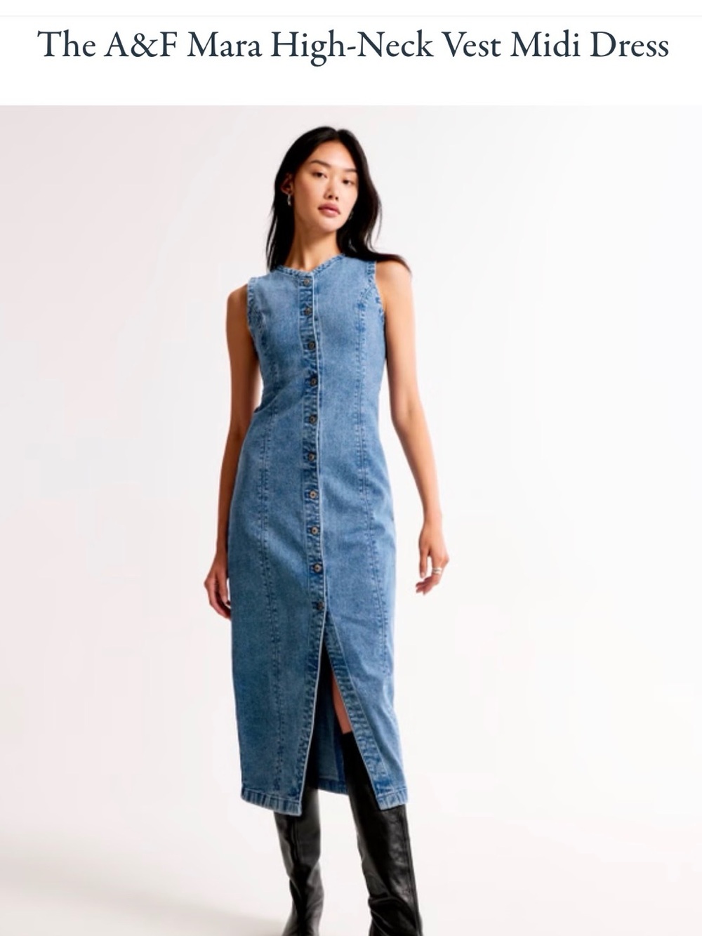Abercrombie & Fitch Sleeveless Button-Front Denim Midi Dress - Blue